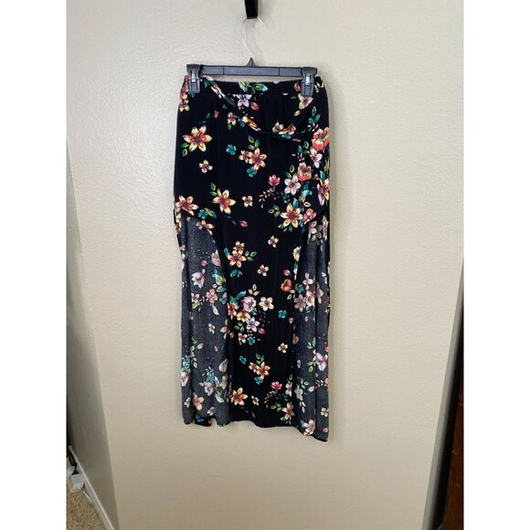 No Boundaries Womens Black Floral Maxi Skirt S (3-5) Lightweight Boho Flowy - Picture 1 of 7
